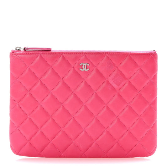 Amelia Lambskin Quilted Medium Cosmetic Case Dark Pink