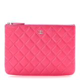 Amelia Lambskin Quilted Medium Cosmetic Case Dark Pink