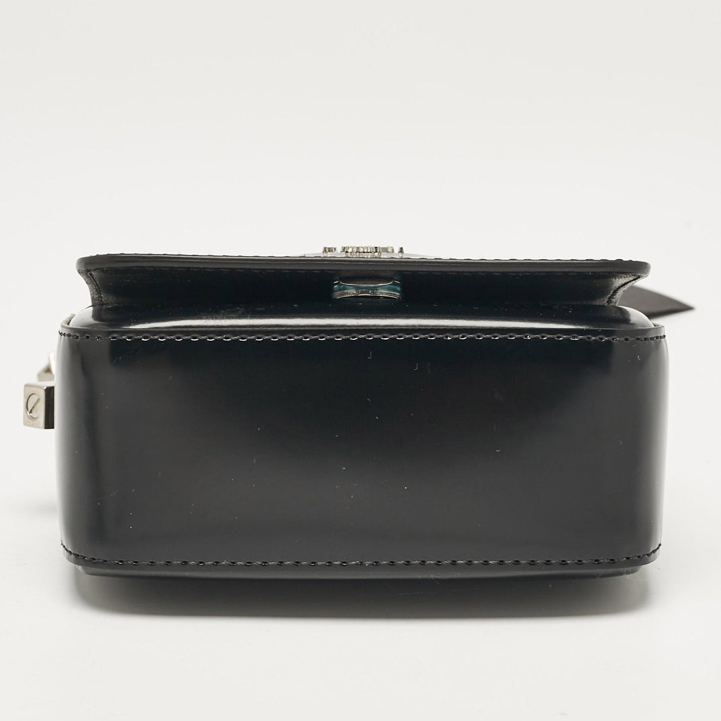 Fendi Black Leather Nano F Chain Clutch
