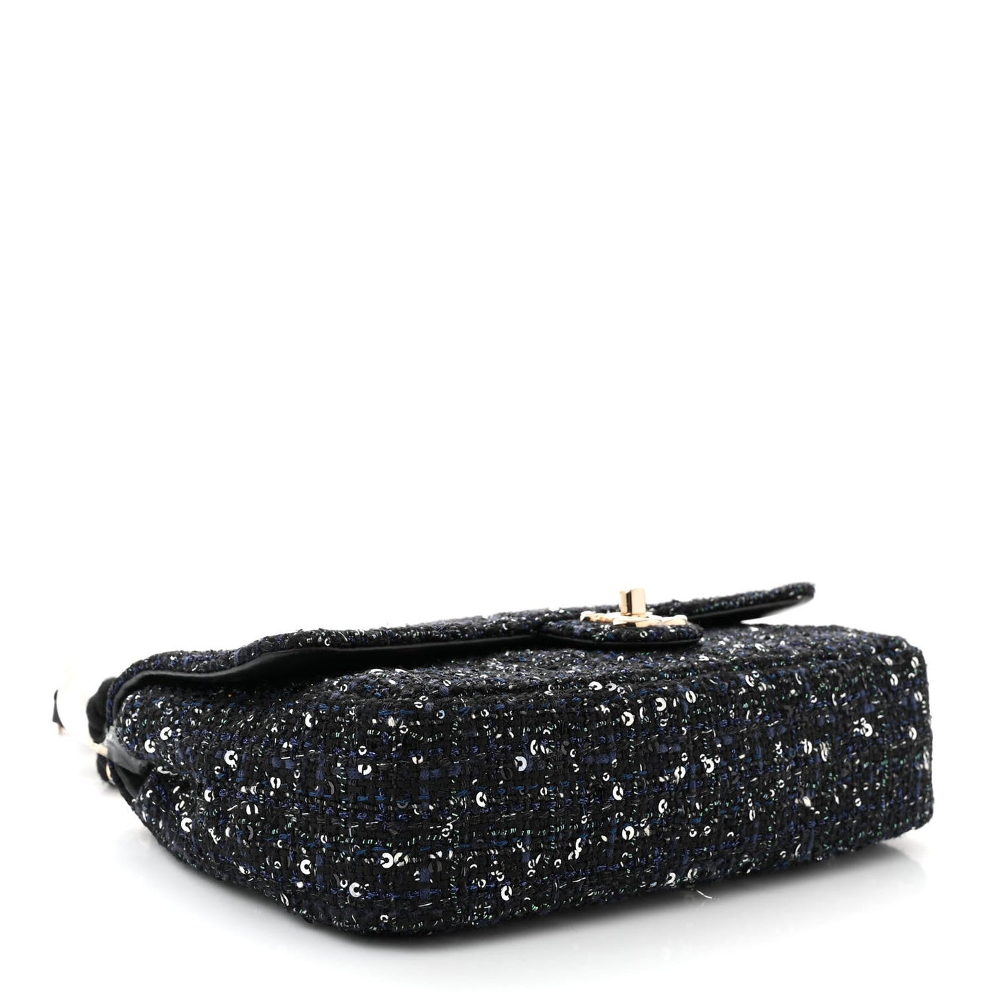 Amelia Tweed Medium Pearl Handle Flap Black Ecru