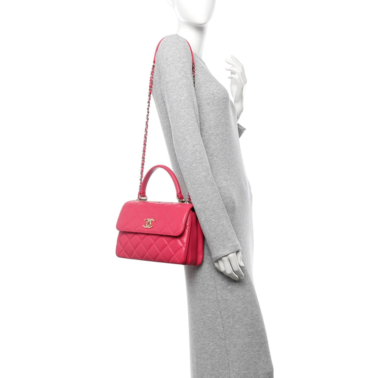 Amelia Lambskin Quilted Small Trendy CC Flap Dual Handle Bag Dark Pink