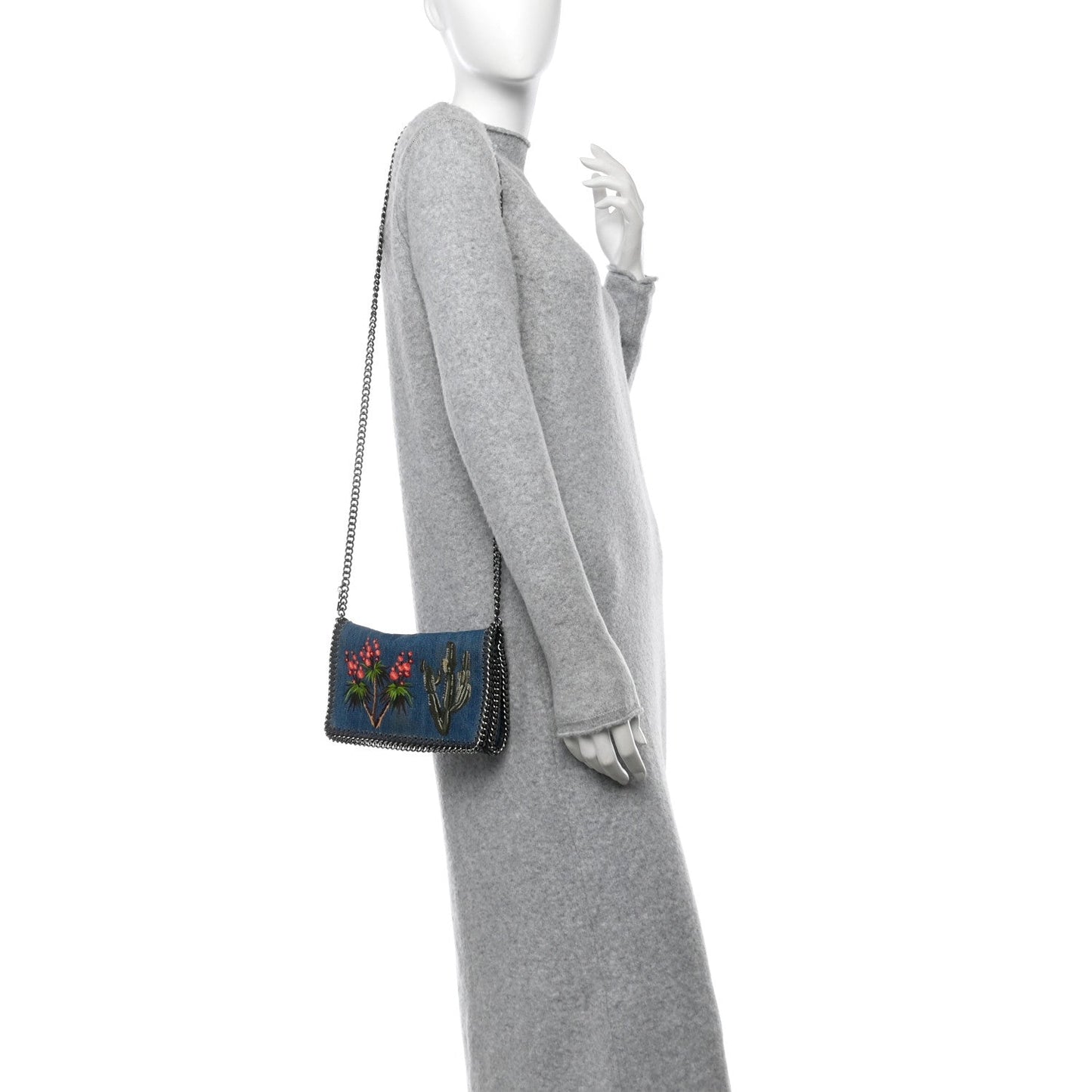 Stella McCartney Eco Denim Embroidered Falabella Crossbody Cerulean