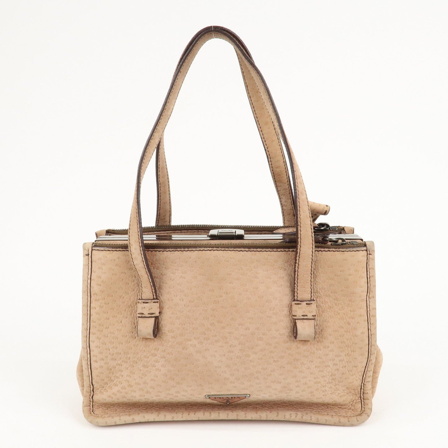 PRADA Logo Suede Clasp Tote Bag Hand Bag Beige BR1935 F/S  d