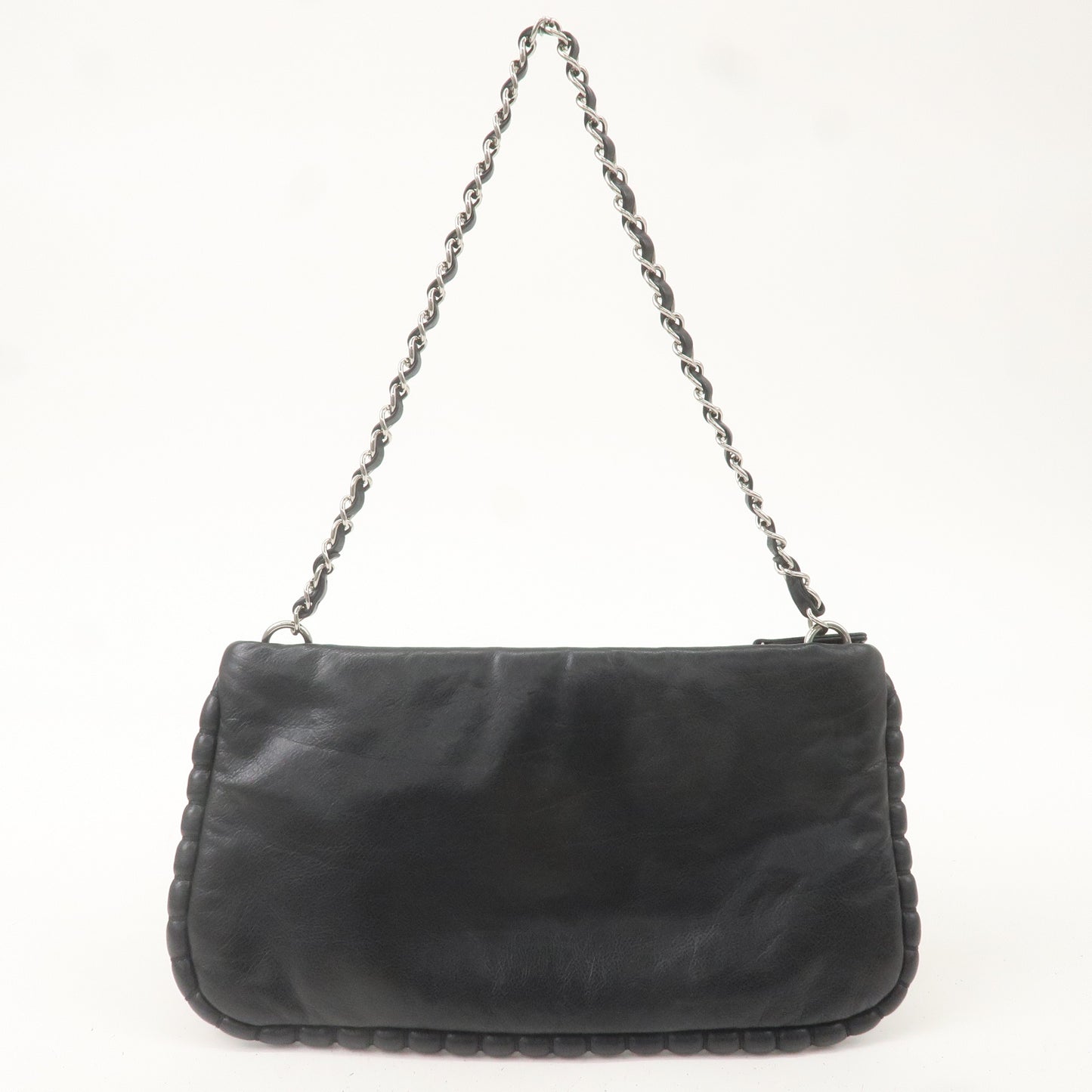 CHANEL Leather Chain Shoulder Bag Hand Bag Black Silver HDW