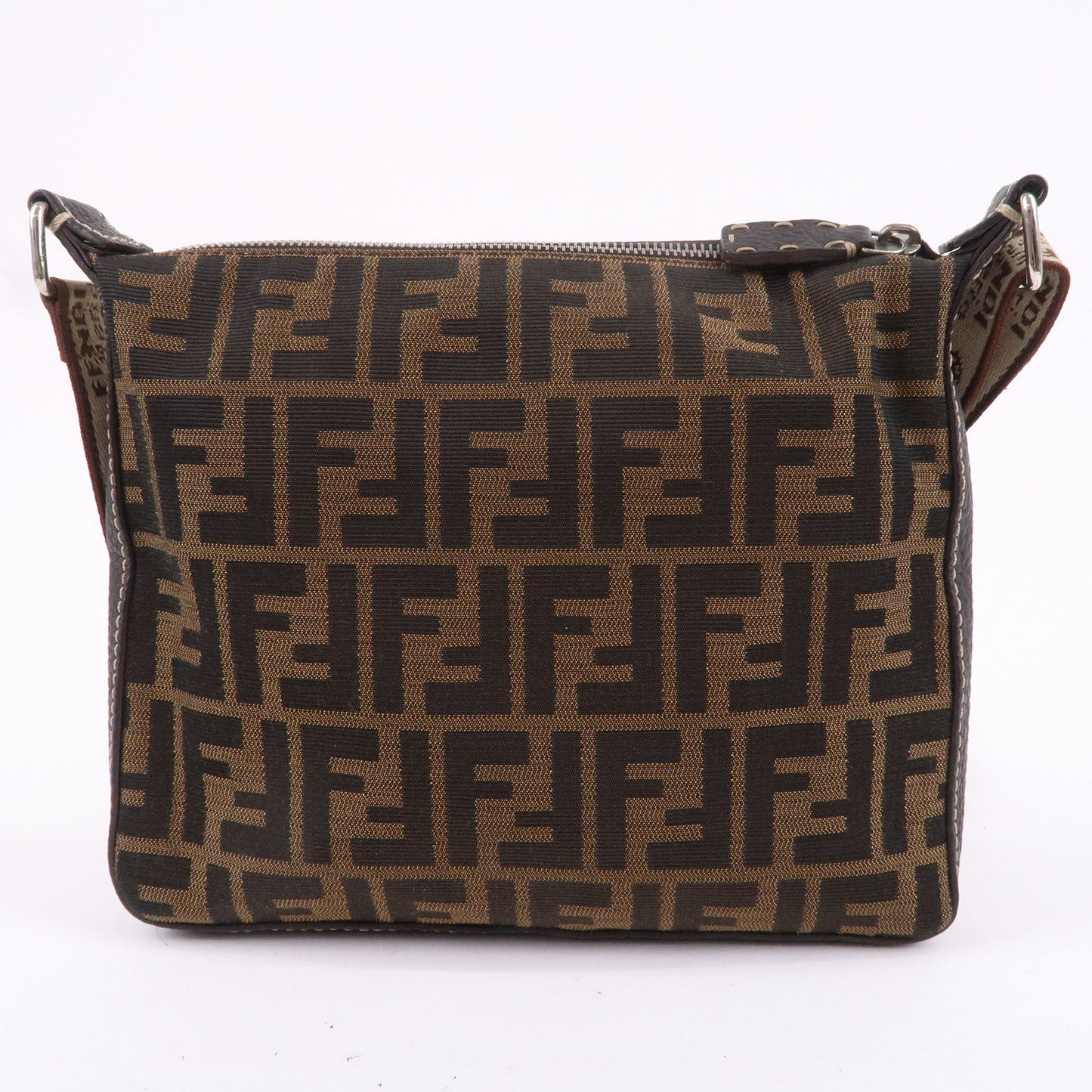 FENDI Zucca Selleria Canvas Leather Shoulder Bag Brown 8BT092