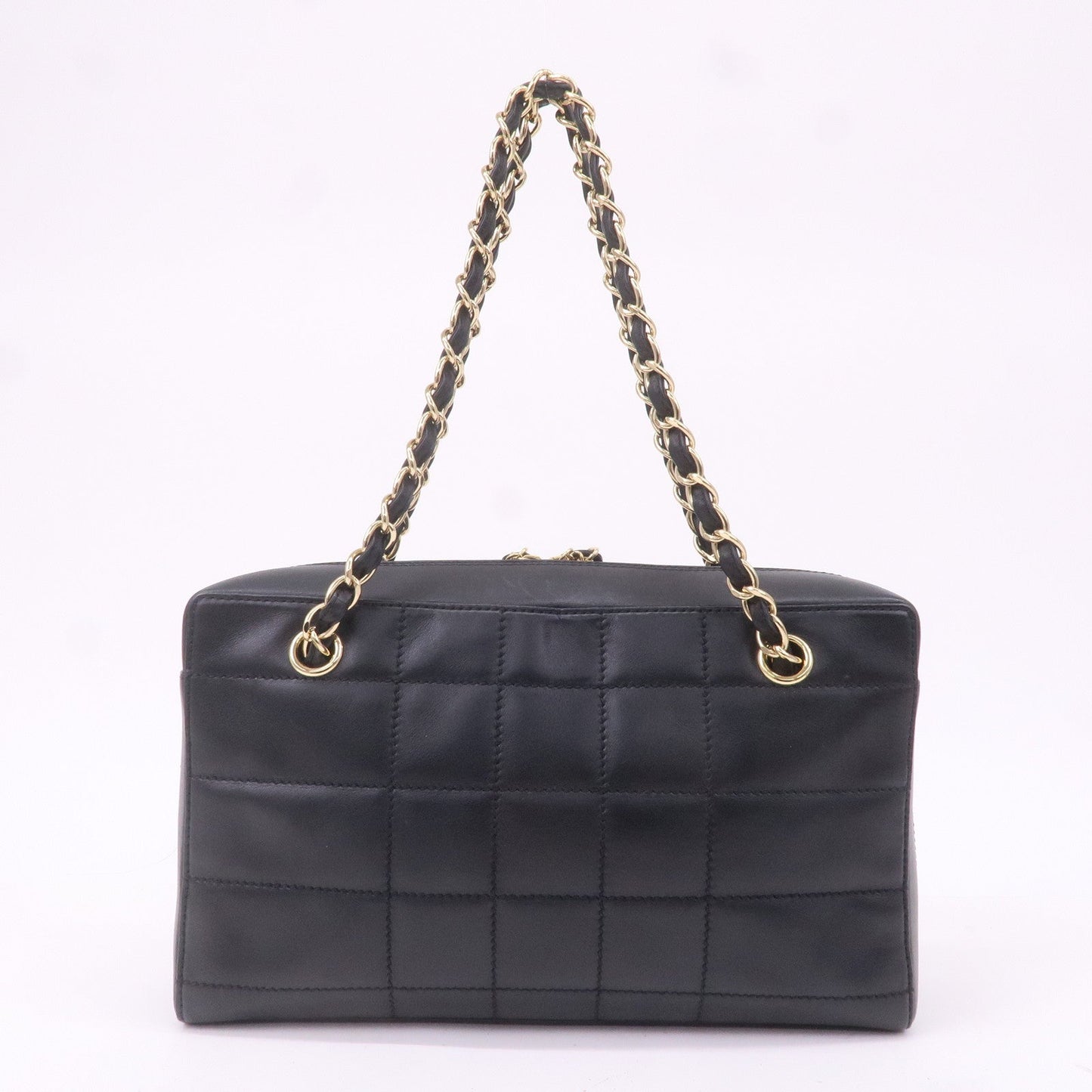CHANEL Chocolate Bar Lamb Skin Chain Shoulder Bag Black