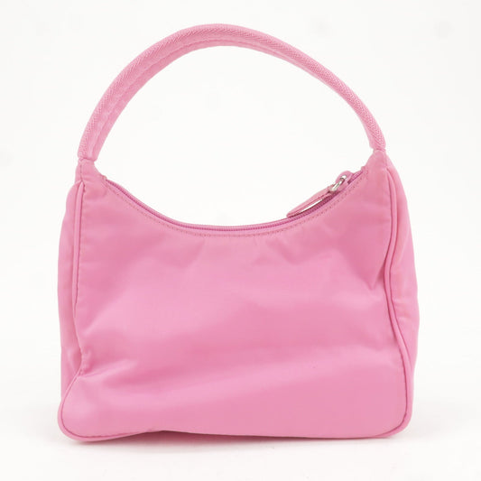 Prada Logo Nylon Hand Bag Shoulder Bag Pouch Purse Pink MV515