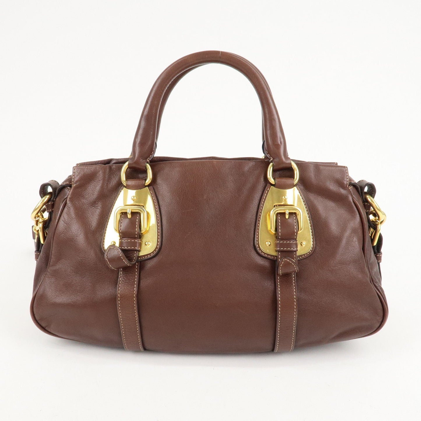 PRADA Leather 2Way Bag Shoulder Bag Hand Bag Brown BN1904  d