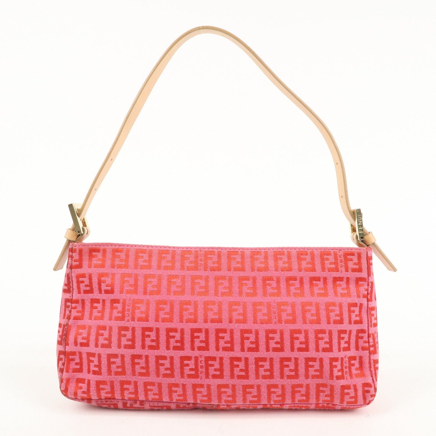FENDI Zucchino Canvas Leather Shoulder Bag Hand Bag Pink Red d F/S