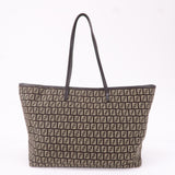 FENDI Zucchino Canvas Leather Tote Bag Beige Brown 8BH104