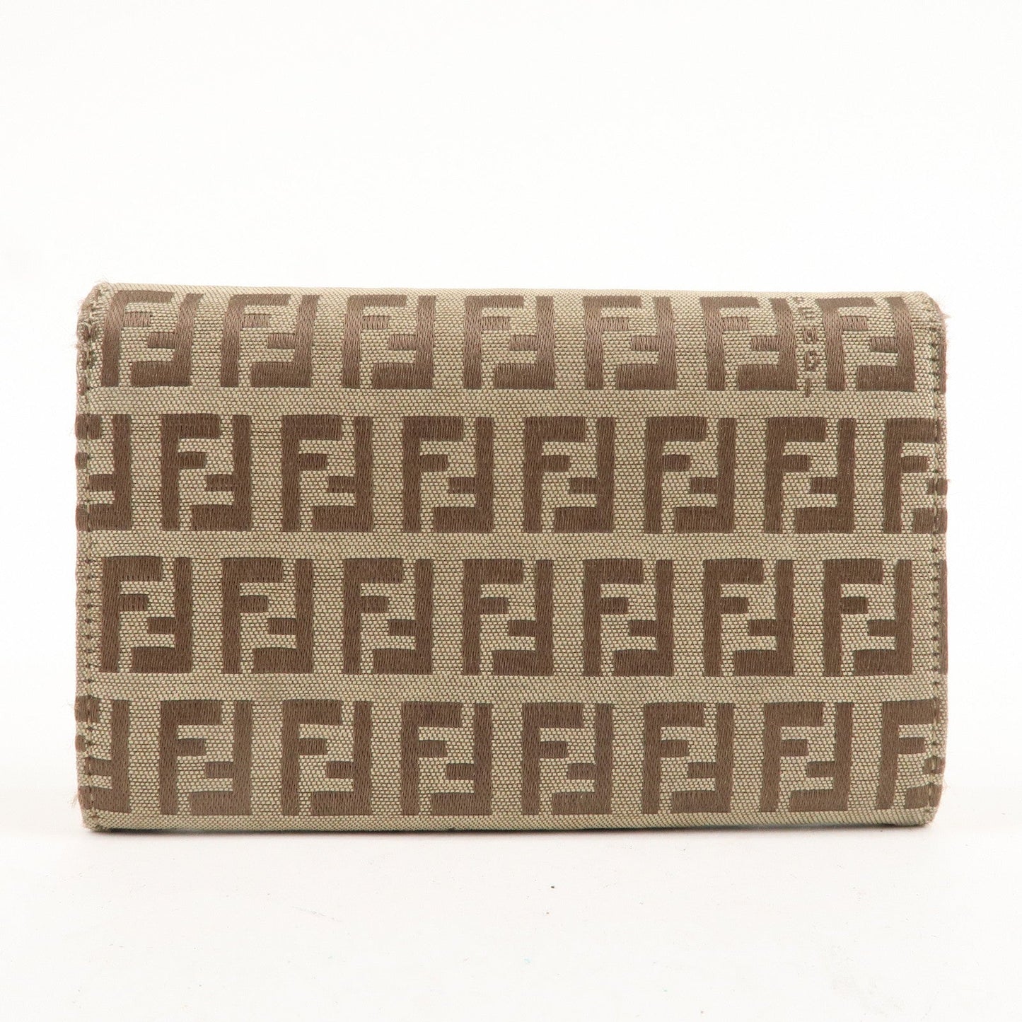 FENDI Zucchino Canvas Leather Bi-fold Wallet Beige Brown 8M0036