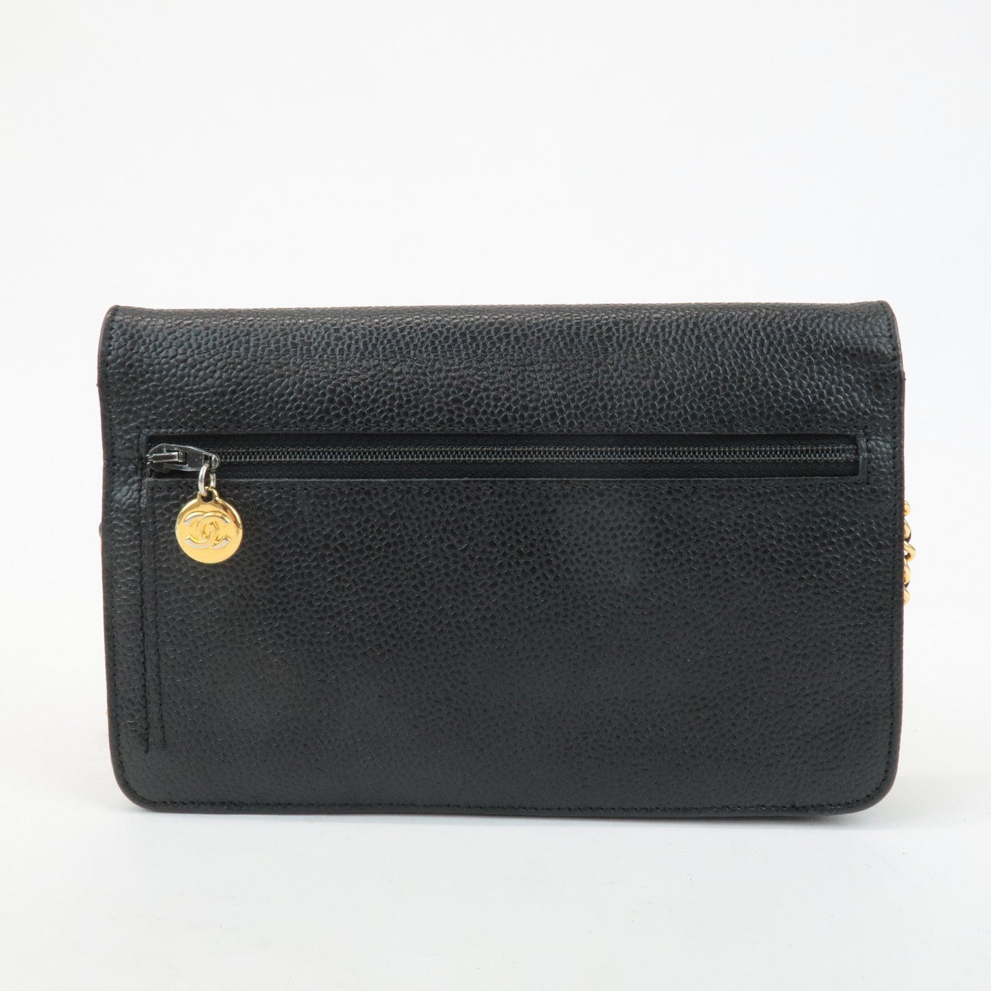 CHANEL COCO Mark Caviar Skin Chain Wallet WOC Black A13509  d