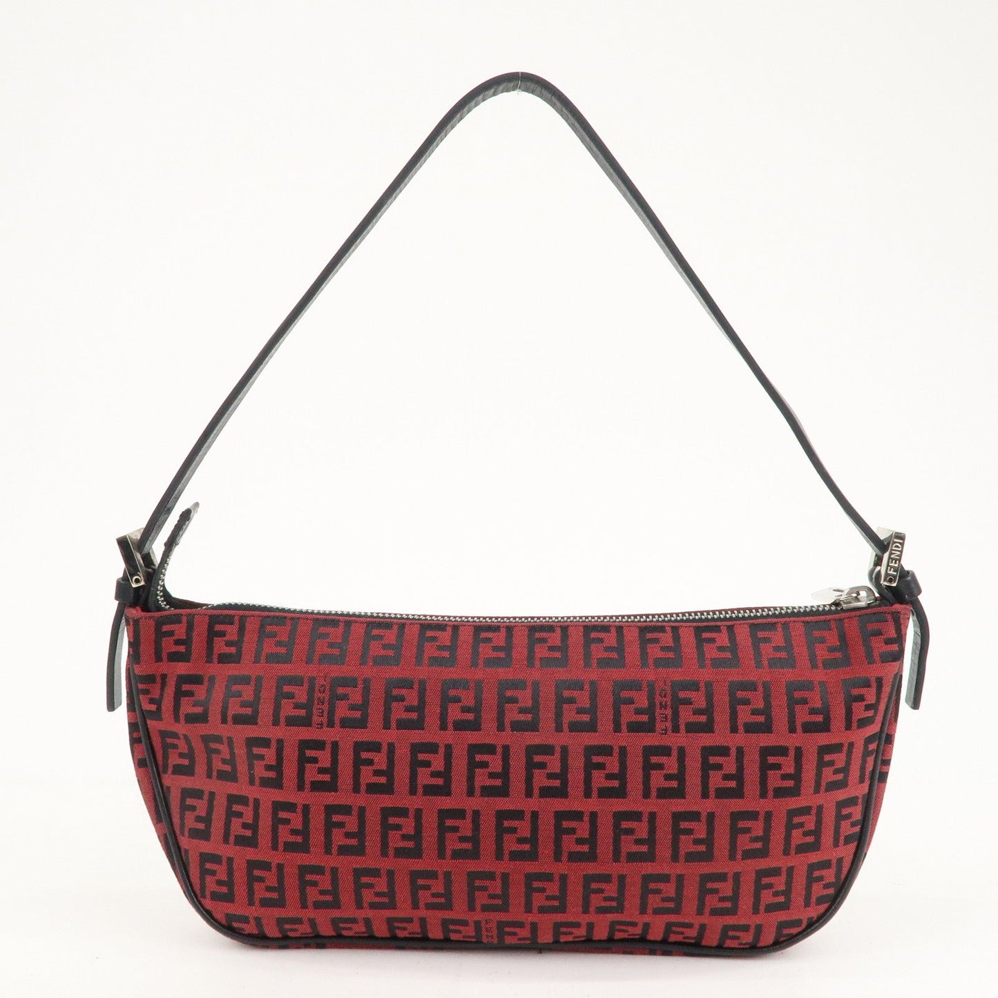 FENDI Zucchino Canvas Leather Shoulder Bag Red Black 8BR144