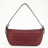 FENDI Zucchino Canvas Leather Shoulder Bag Red Black 8BR144