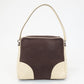 PRADA Triangle Logo Canvas Leather Shoulder Bag Brown Ivory  d