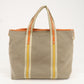 Prada Logo Jacquard Leather 2Way Hand Bag Beige Orange BN1453