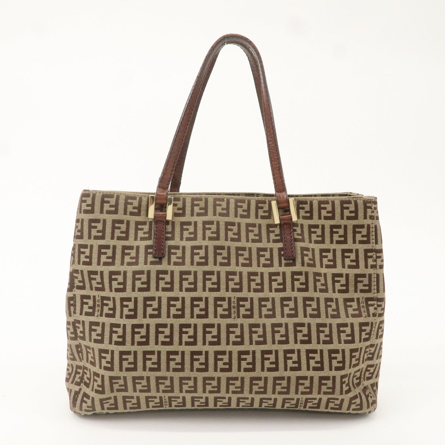 FENDI Zucchino Canvas Leather Mini Tote Bag Beige Brown 8BH132