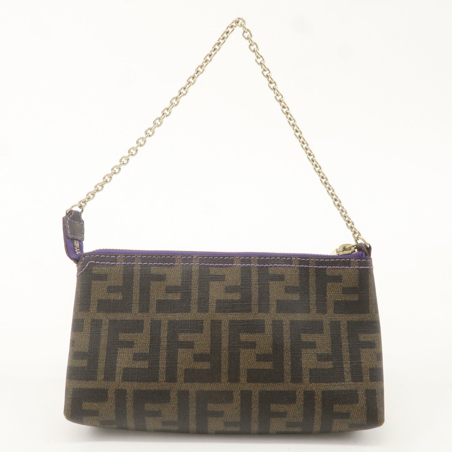 FENDI Zucca PVC Chain Accessory Pouch Khaki Black Purple 8BR592