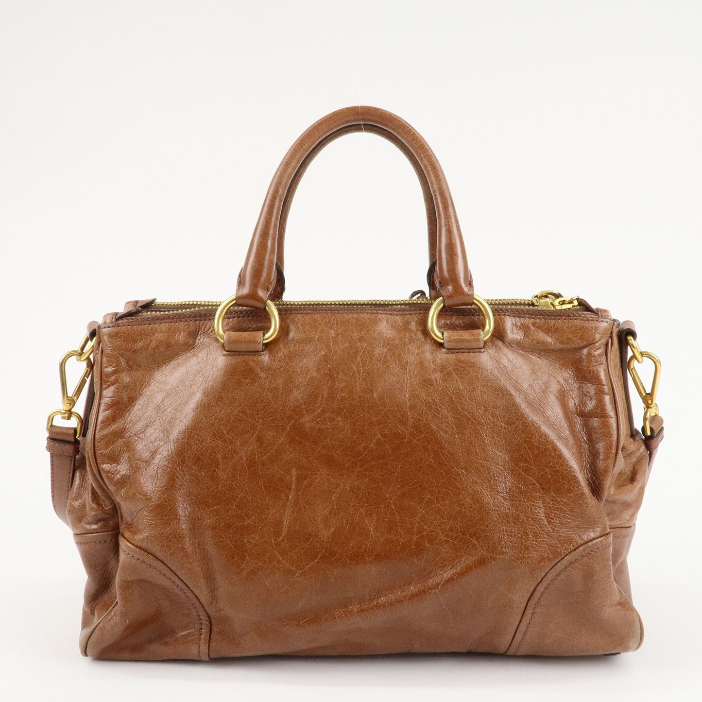 PRADA Leather 2Way Bag Shoulder Bag Hand Bag Brown  d