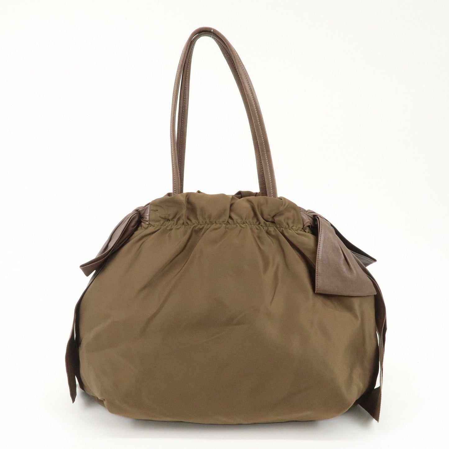 PRADA Logo Nylon Leather Ribbon Shoulder Bag Brown BR4205  d