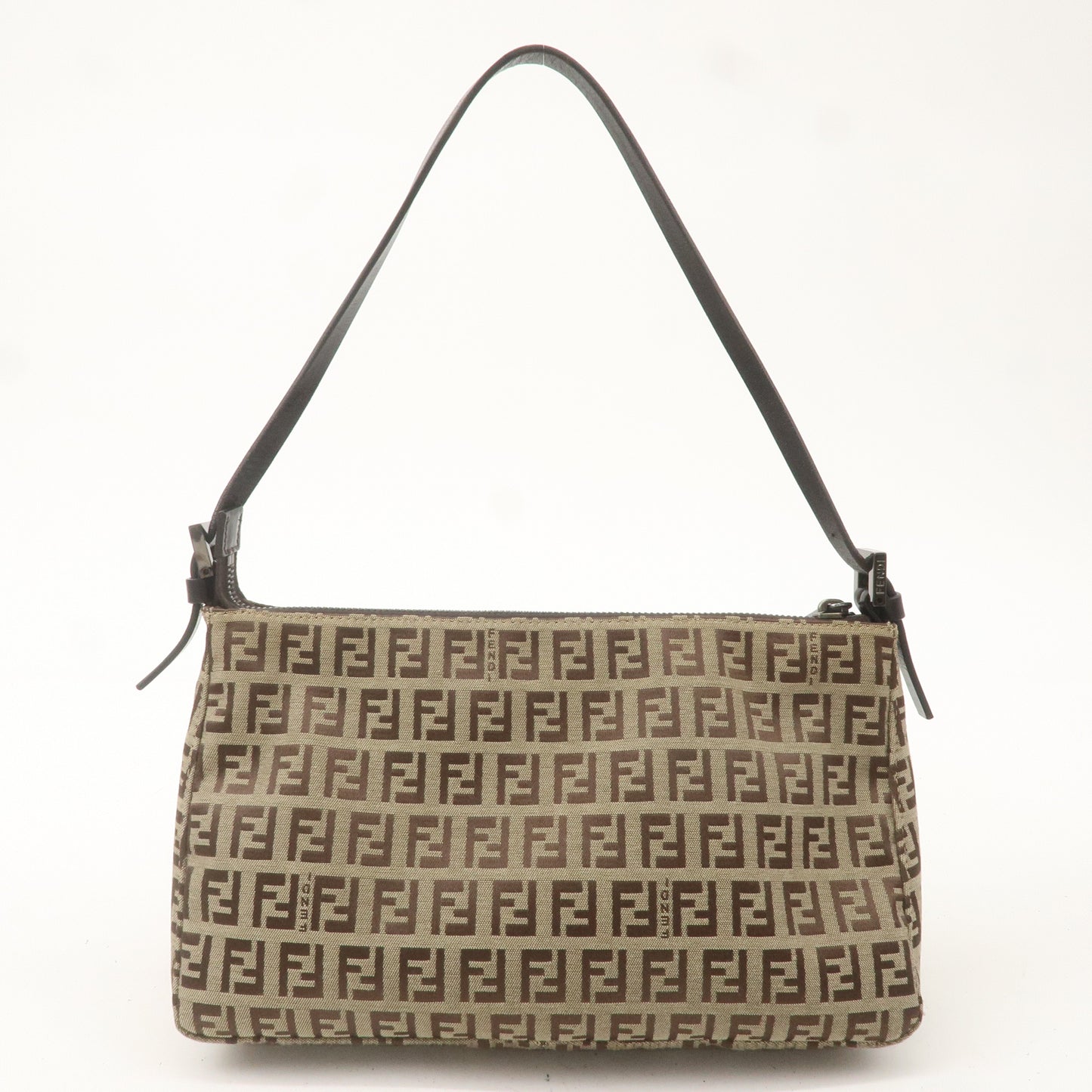 FENDI Zucchino Canvas Leather Shoulder Bag Pouch Brown 8BR156