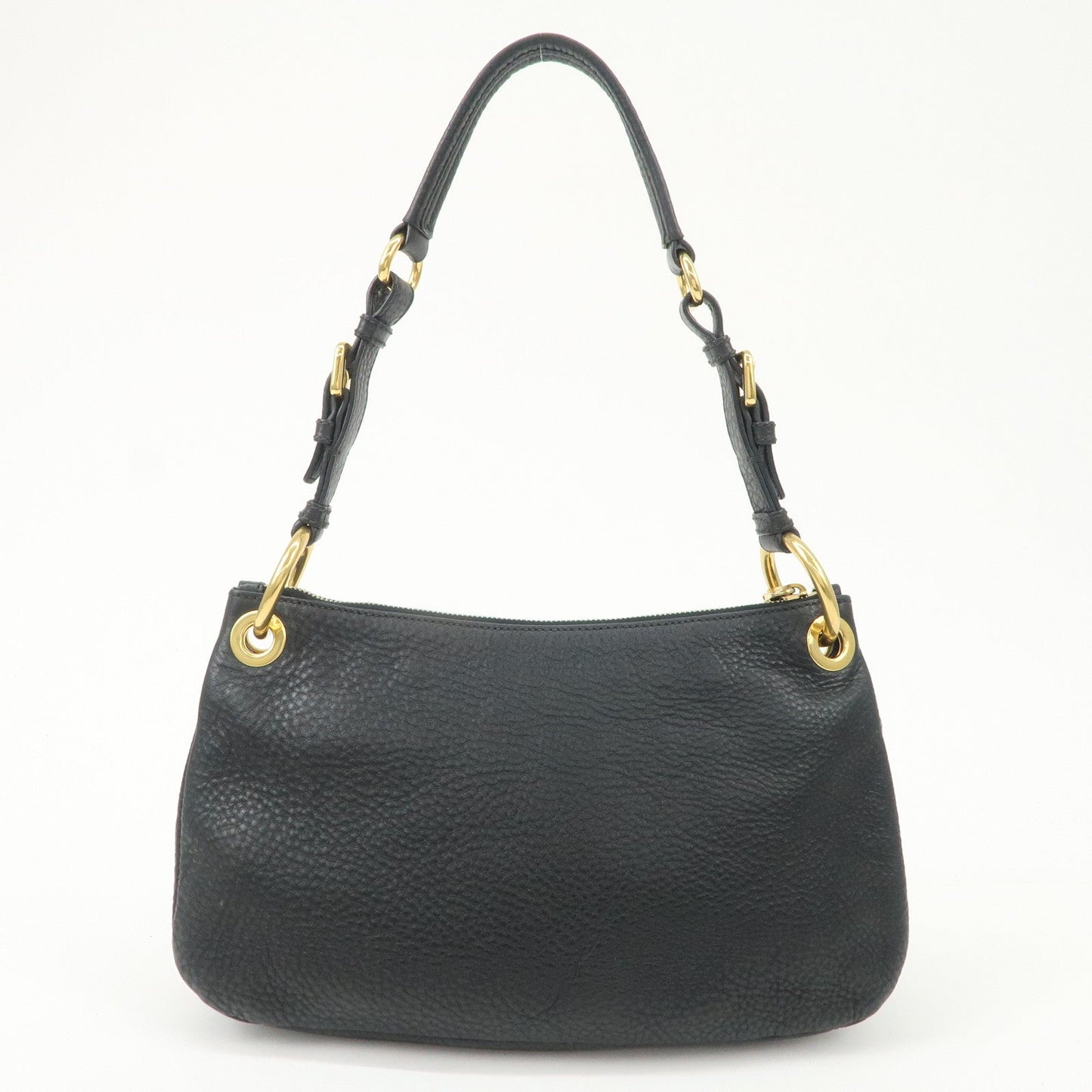 PRADA Logo Leather One-Shoulder Bag Hand Bag Black Gold Hardware  d