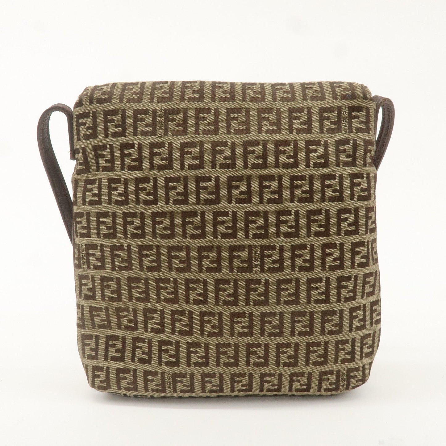 FENDI Zucchino Canvas Leather Shoulder Bag Beige Brown 8BT075