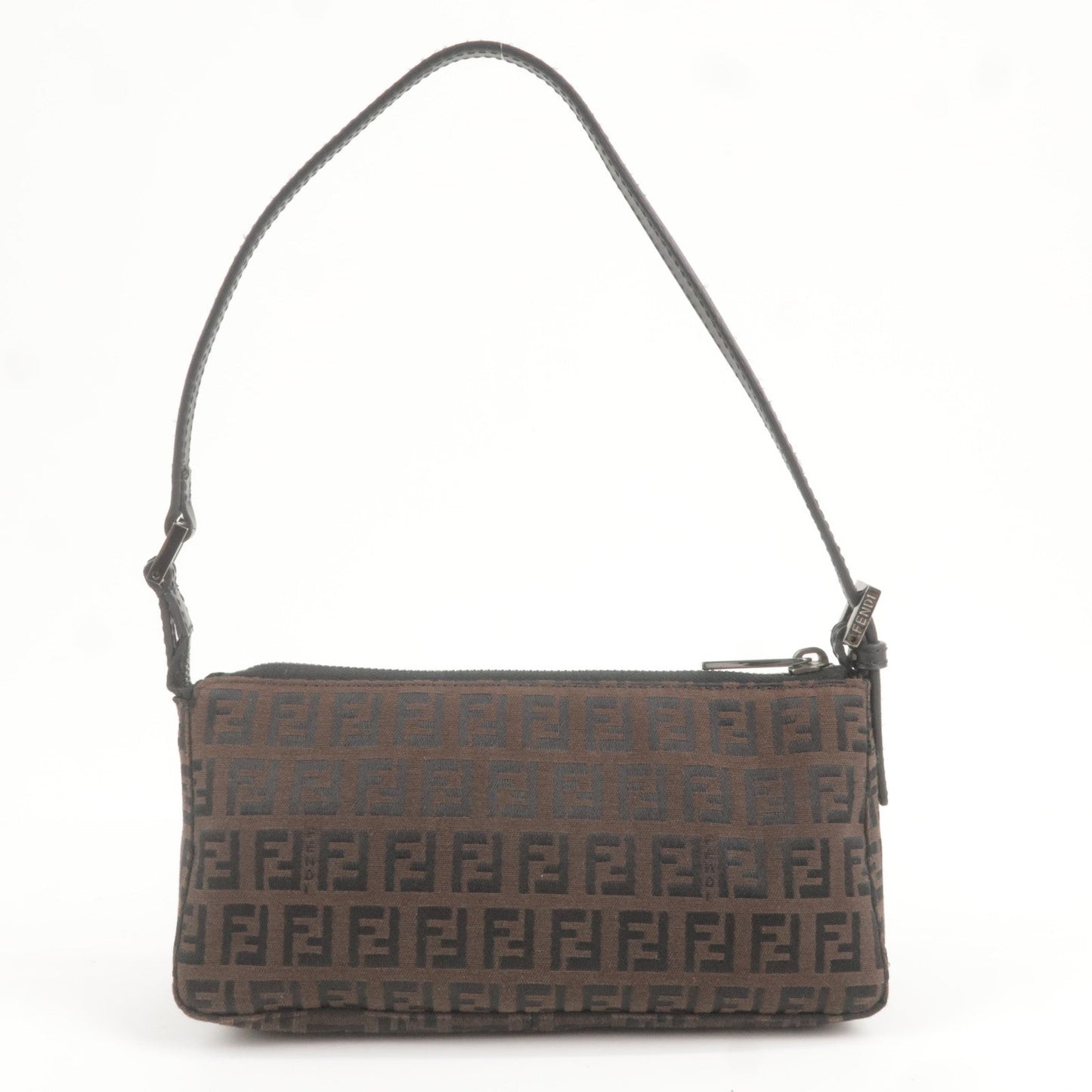FENDI Zucchino Canvas Leather Hand Bag Brown Black 8BR249