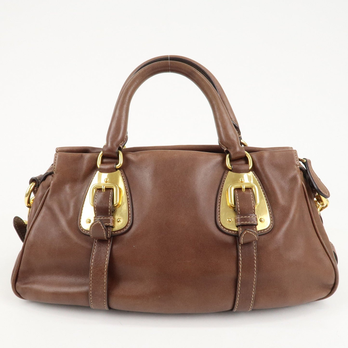 PRADA Leather 2Way Bag Shoulder Bag Hand Bag Brown BN1904  d