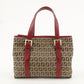 FENDI Zucchino Canvas Leather Hand Bag Beige Red 8BH237