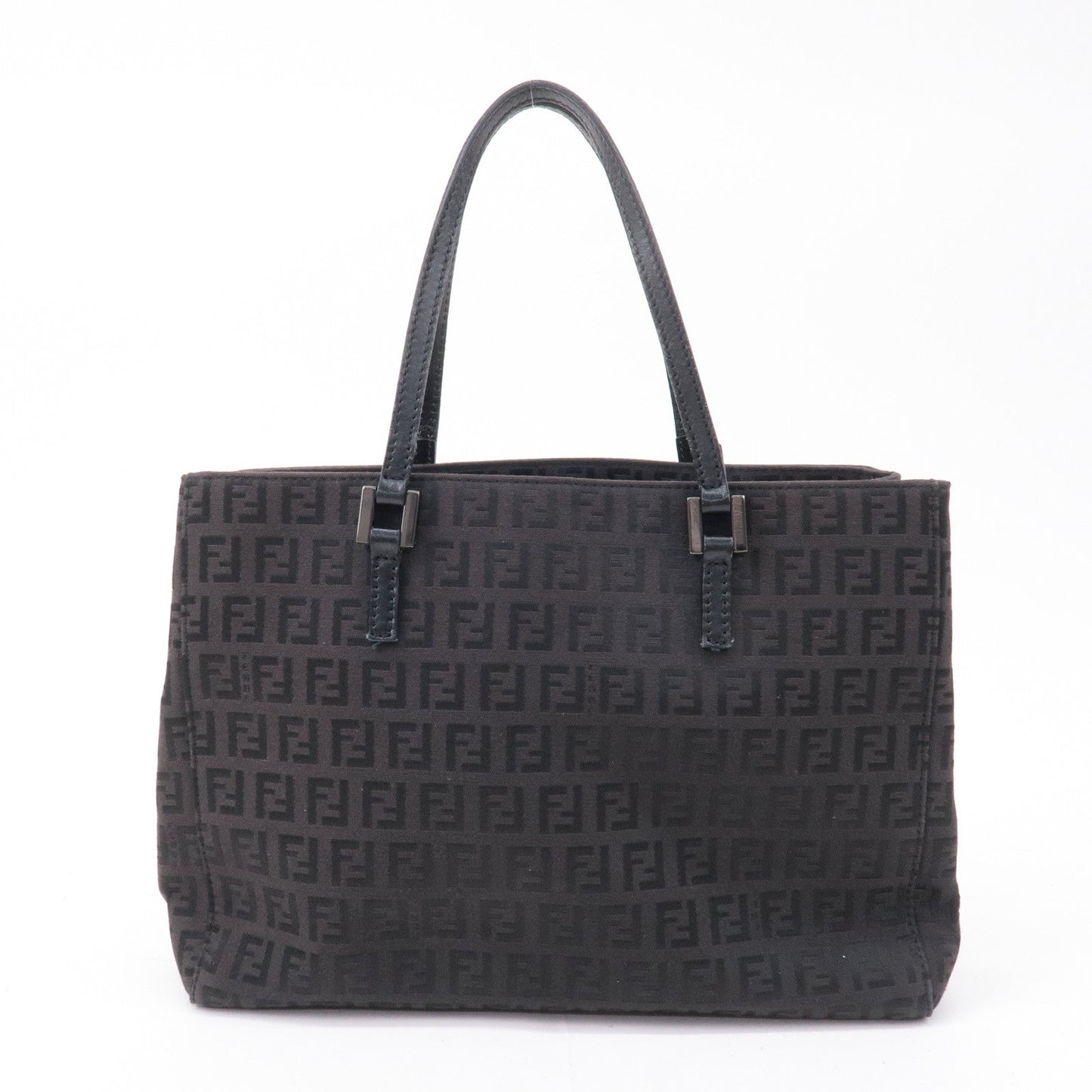 FENDI Zucchino Canvas Leather Hand Bag Brown Black 8BH132