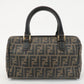 FENDI Zucca PVC Leather Small Boston Bag Hand Bag Khaki Black 4498