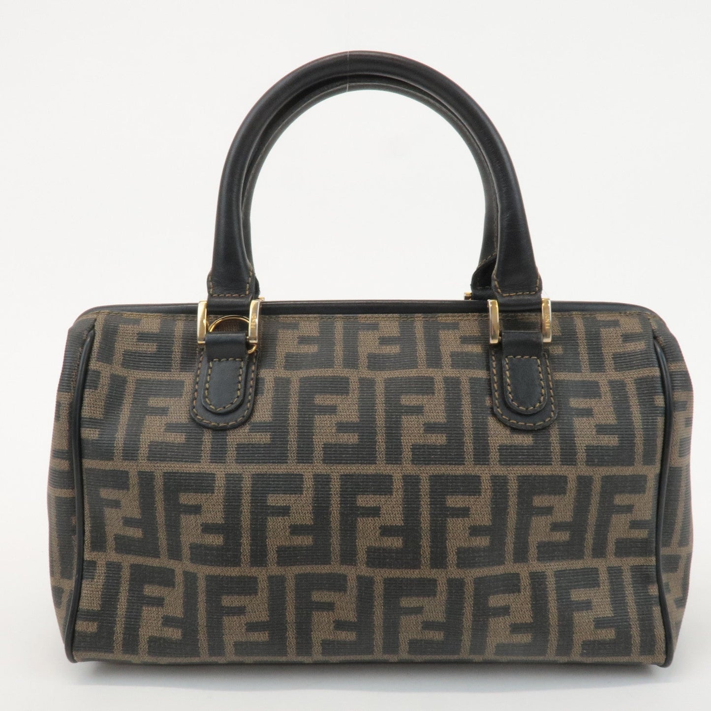 FENDI Zucca PVC Leather Small Boston Bag Hand Bag Khaki Black 4498