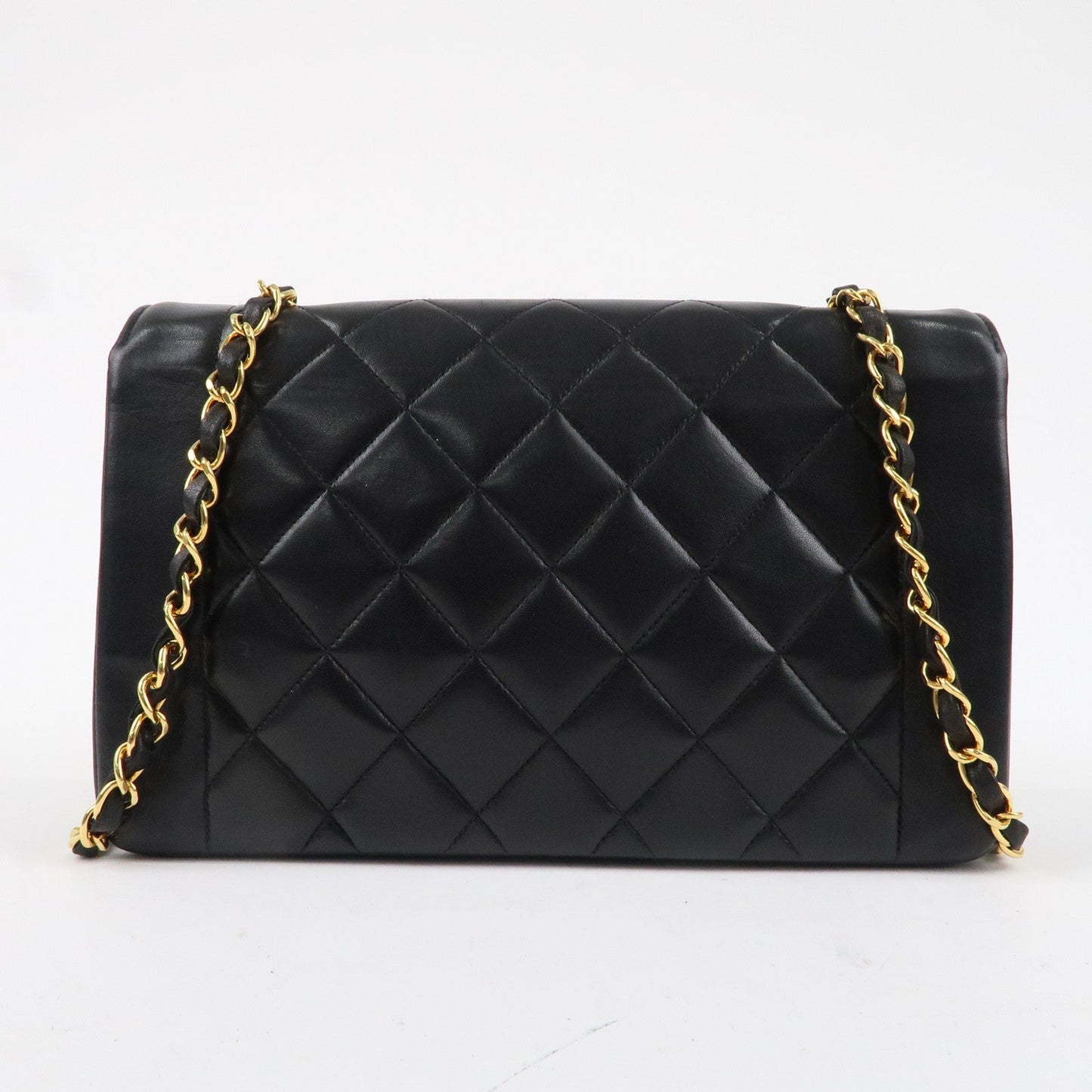 CHANEL Matelasse Lambskin Diana Chain Shoulder Bag Black A01165