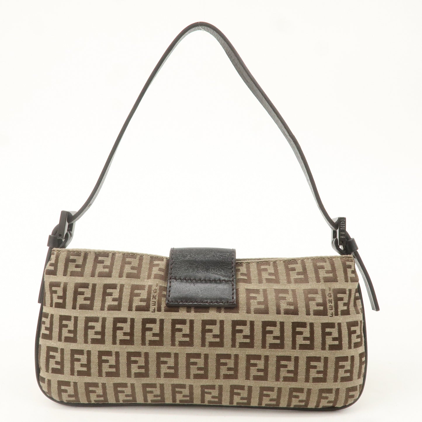 FENDI Zucchino Canvas Leather Shoulder Bag Brown Beige 8BK000