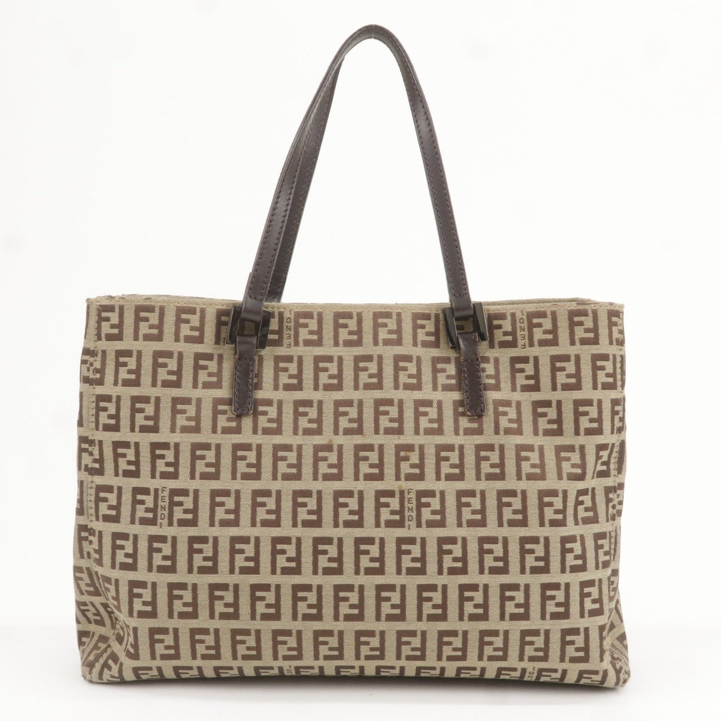 FENDI Zucchino Canvas Leather Hand Bag Beige Brown 8BH072
