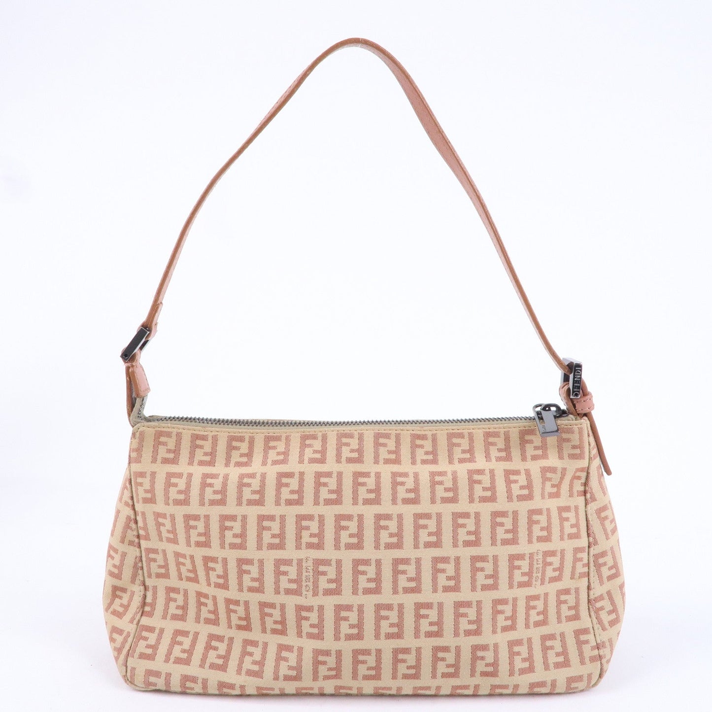 FENDI Zucchino Canvas Leather Shoulder Bag Beige Pink 8BR267