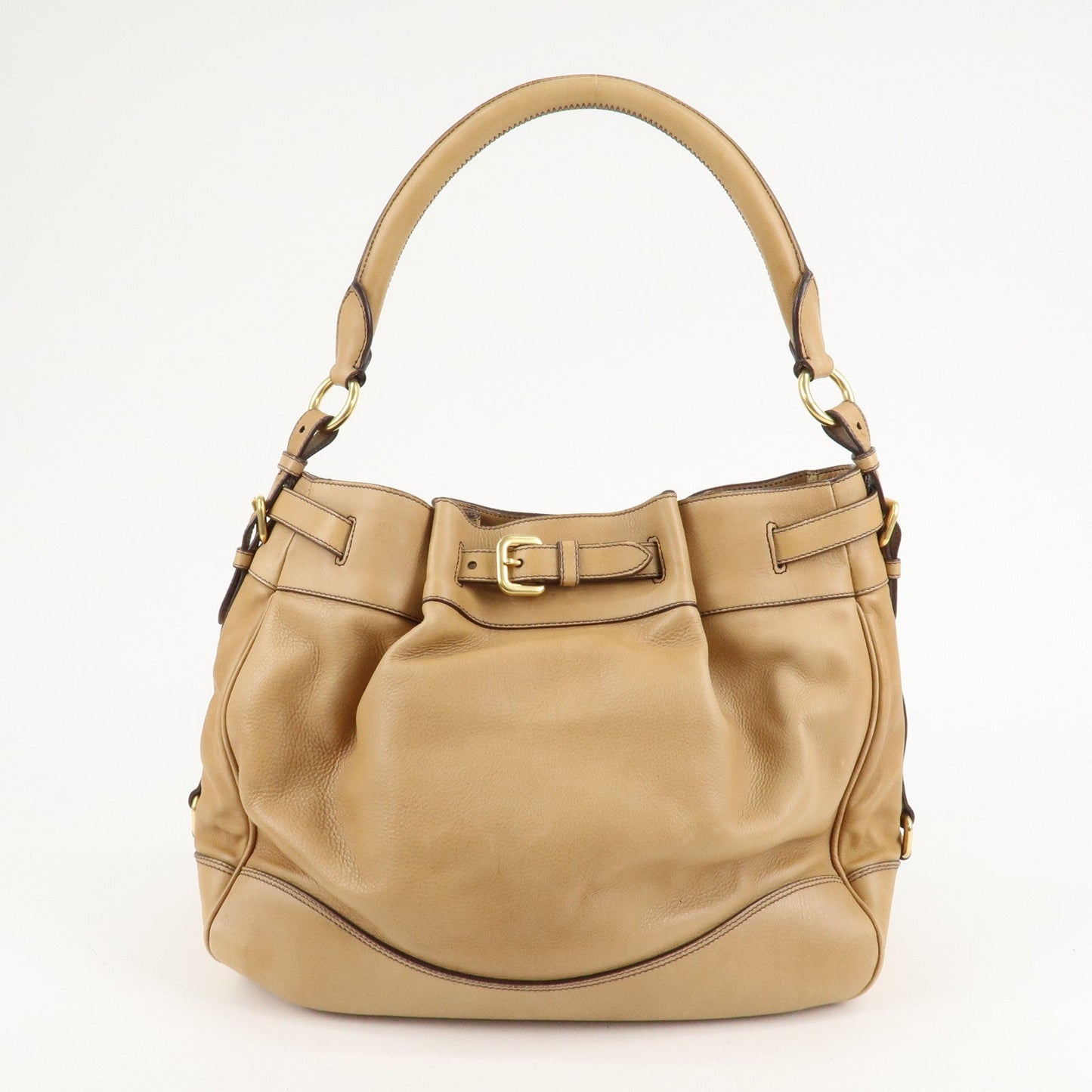PRADA Leather One Shoulder Bag Brown  d