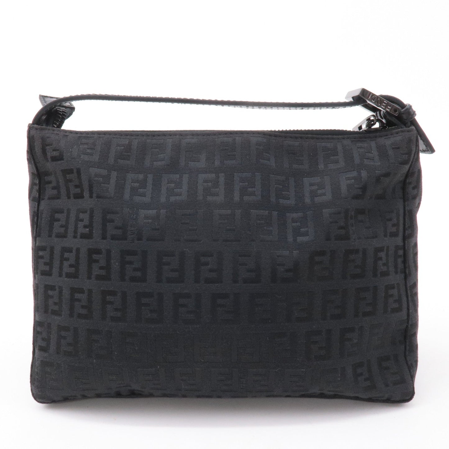 FENDI Zucchino Canvas Leather Hand Bag Pouch Black 8N0005