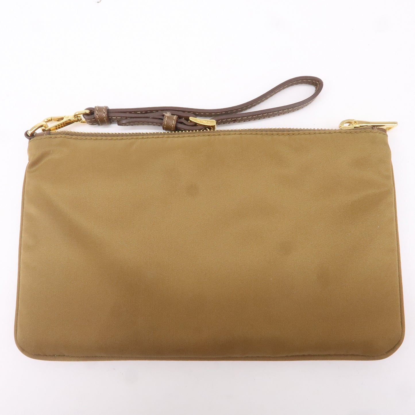 Prada Logo Nylon Leather Clutch Bag Pouch Brown