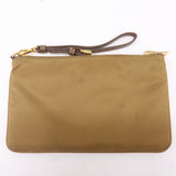 Prada Logo Nylon Leather Clutch Bag Pouch Brown