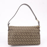 FENDI Zucchino Canvas Leather Shoulder Bag Beige Brown 8BR444