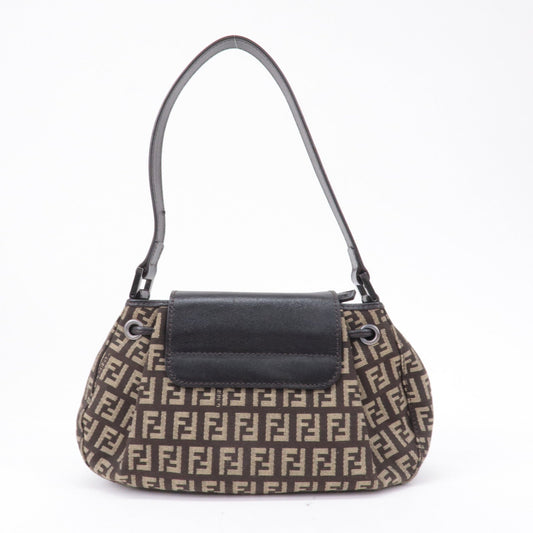 FENDI Zucchino Canvas Leather Shoulder Bag Brown Beige 8BR277
