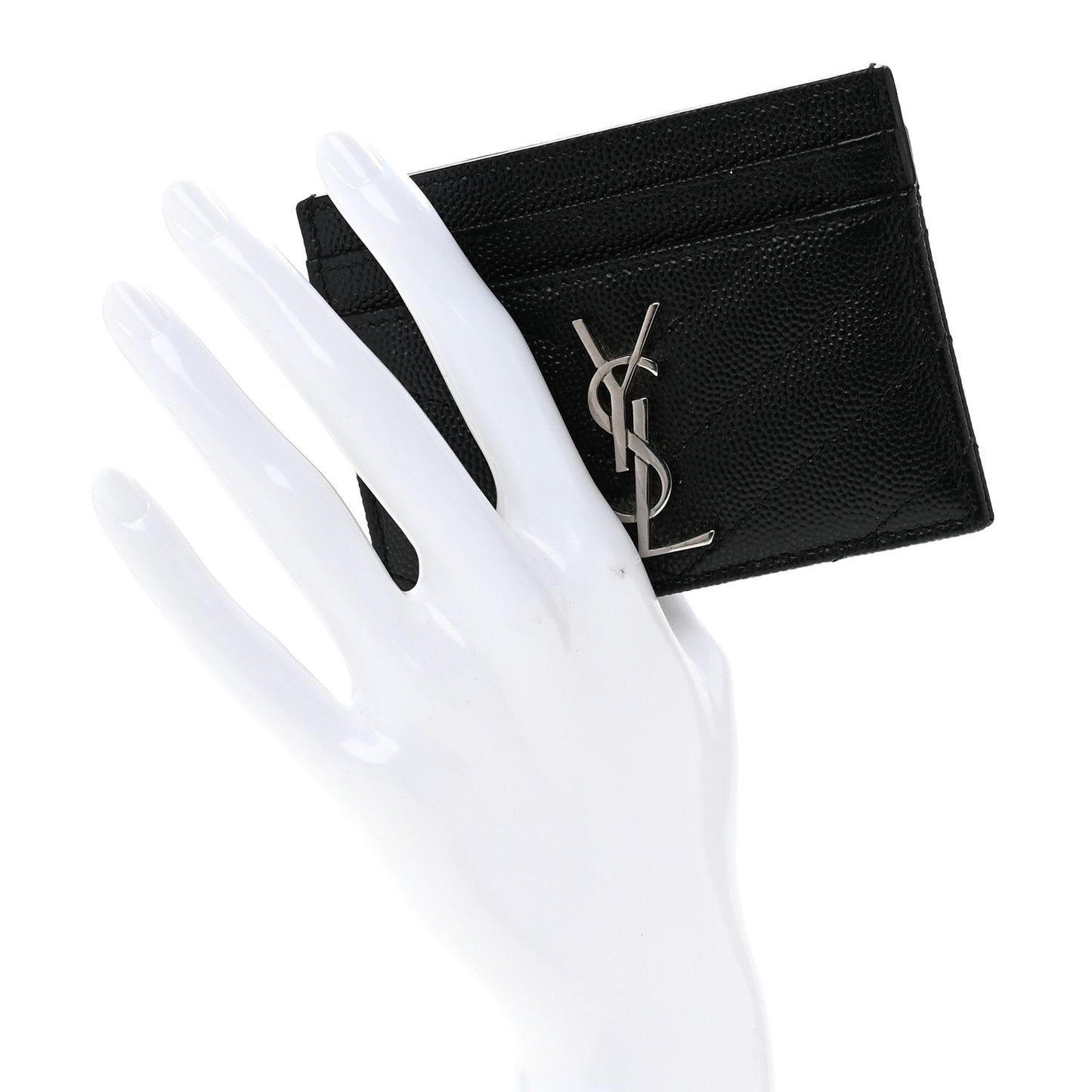 Saint Laurent Grain De Poudre Matelasse Chevron Monogram Credit Card Case Black