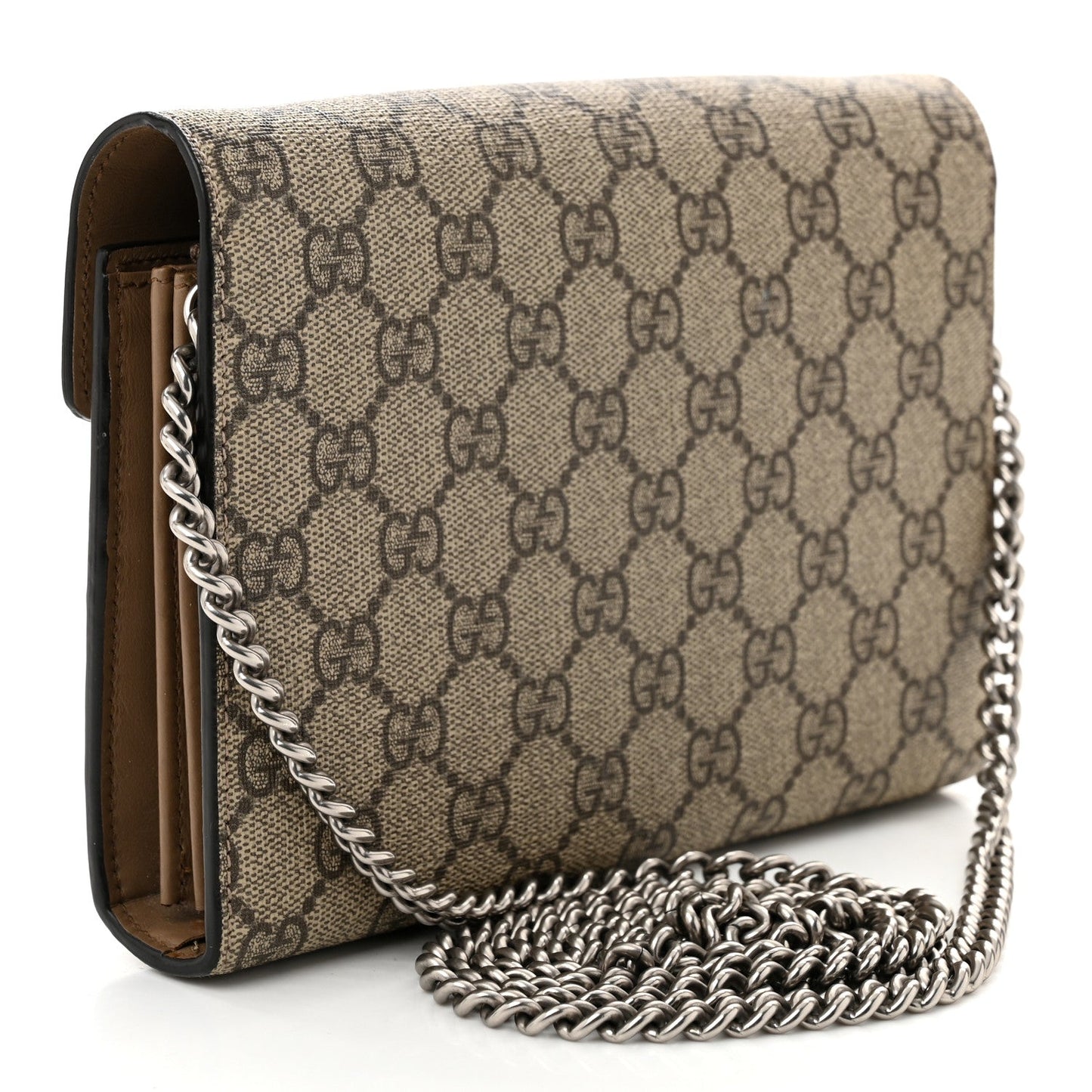 Amelia GG Supreme Monogram Mini Dionysus Chain Wallet Beige Taupe