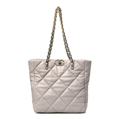 Amelia Lambskin Quilted 19 Shopping Bag Grey