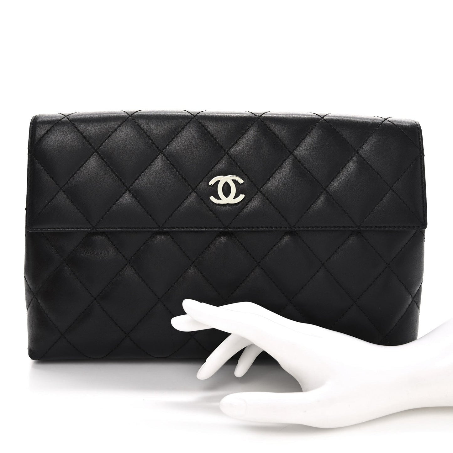 Amelia Lambskin Quilted Clutch Black