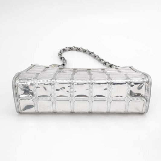 Chanel Ice Cube Chocolate Bar Clutch Metallic Silver PVC with Leather Shoulder Bag