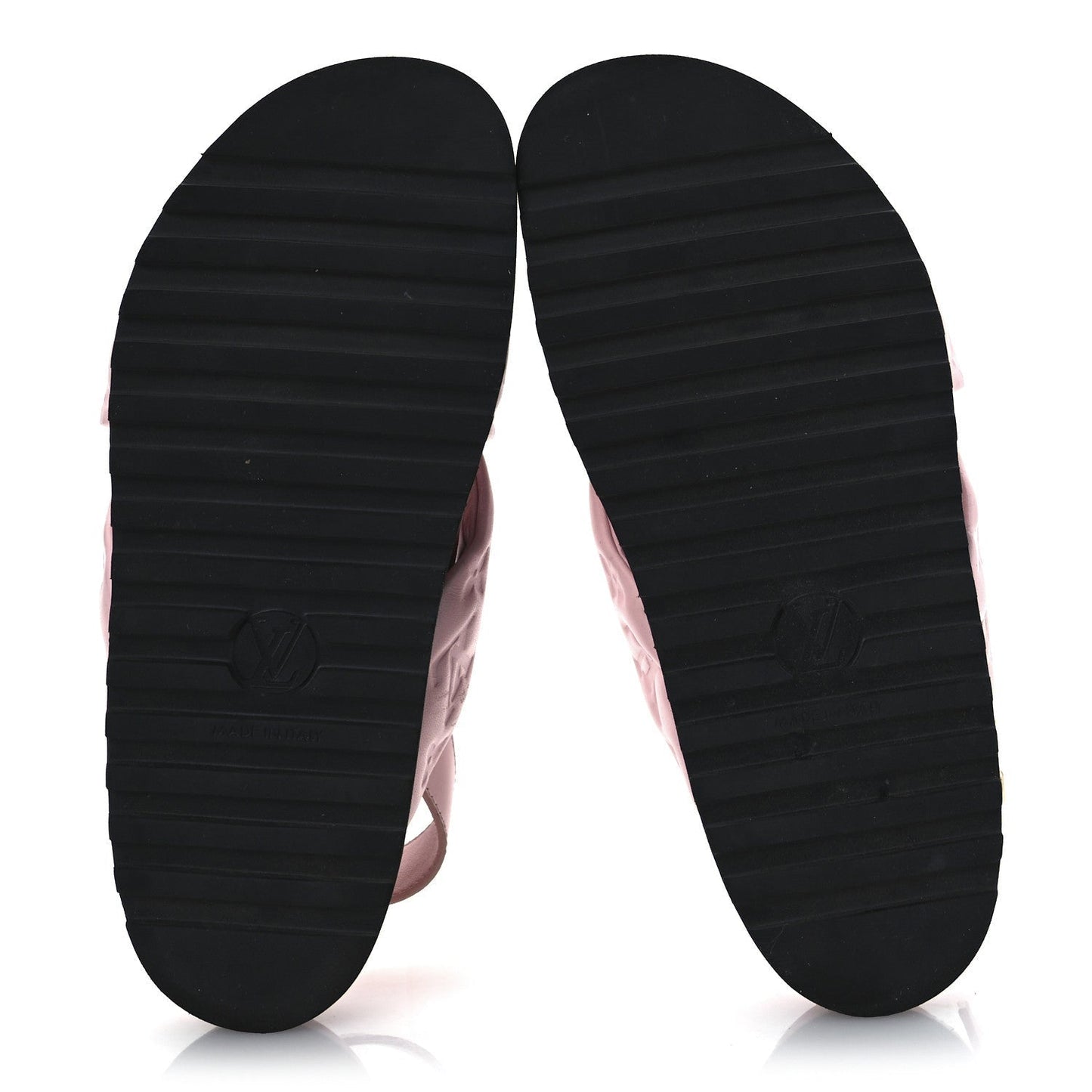 Louis Vuitton Lambskin Monogram Embossed Paseo Flat Comfort Sandals Rose Clair