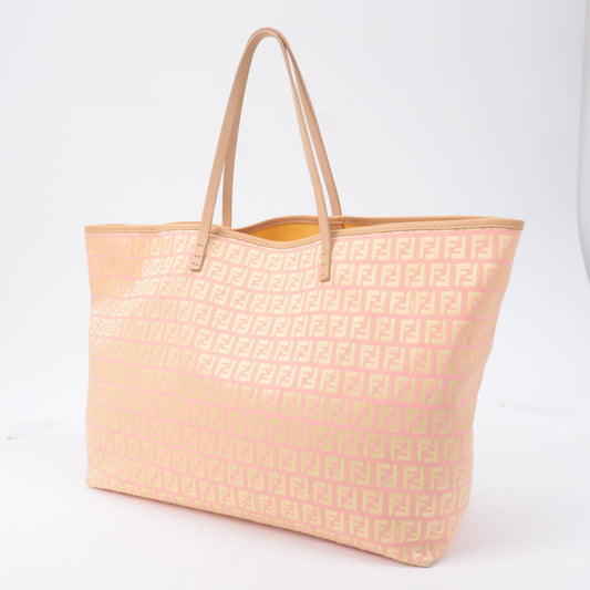 FENDI Zucchino Canvas Leather Tote Bag Pink Beige 8BH005